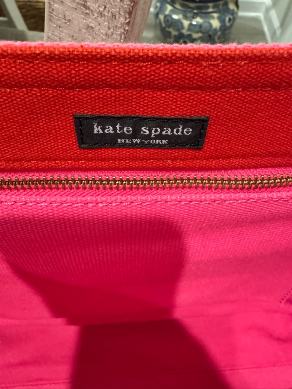 kate spade Hot Pink Canvas Tote with Red Handles - Picture 2 of 4